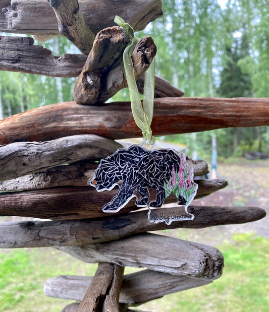 Black Bear with Fireweed  acrylic ornament