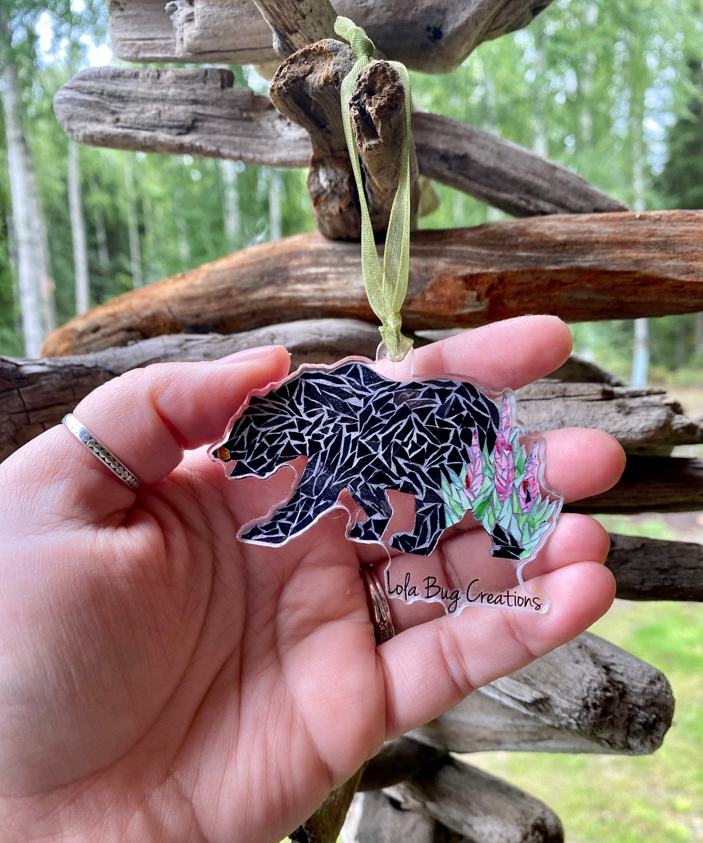 Black Bear with Fireweed  acrylic ornament