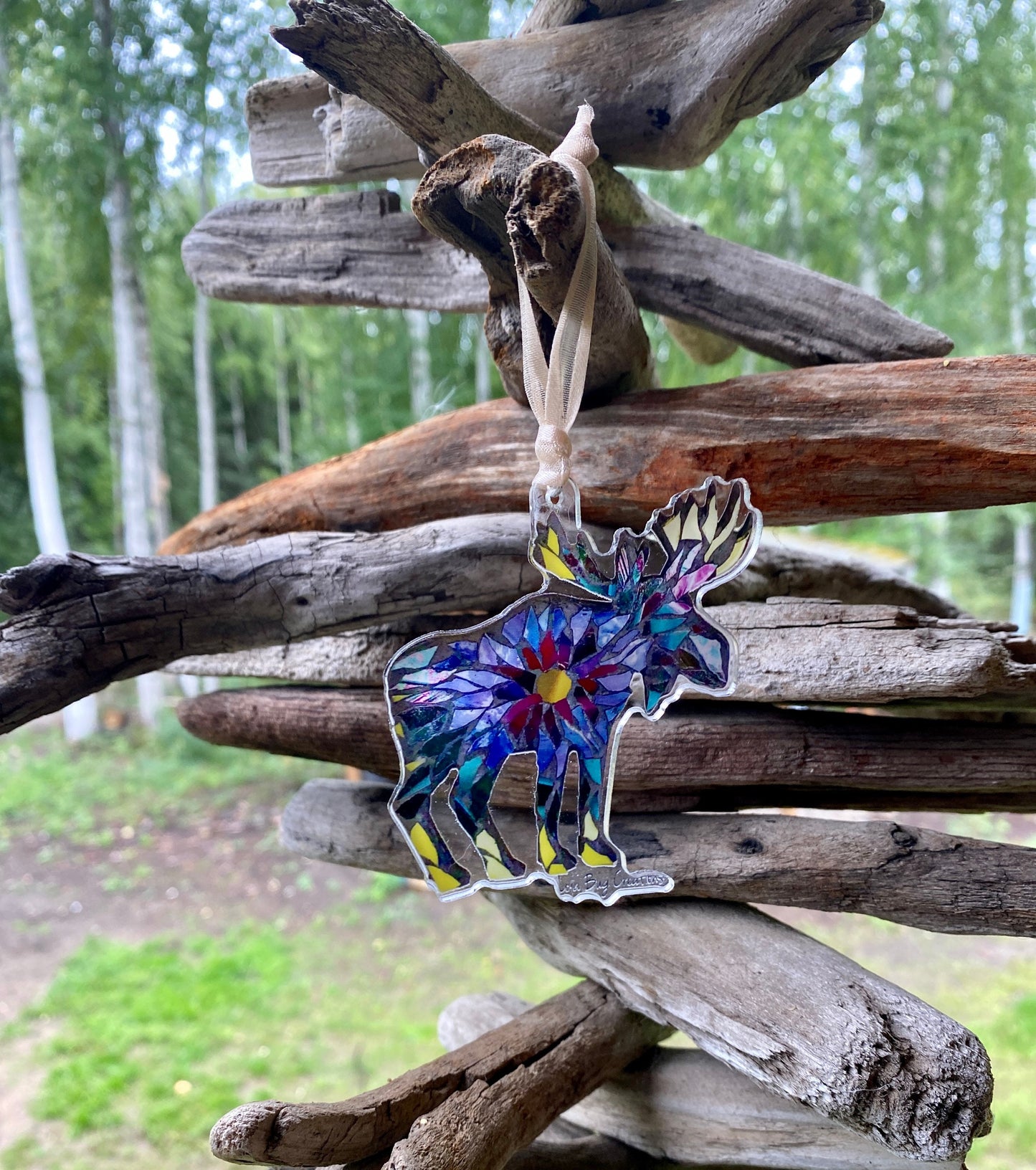 Tie dye colorful moose acrylic ornament