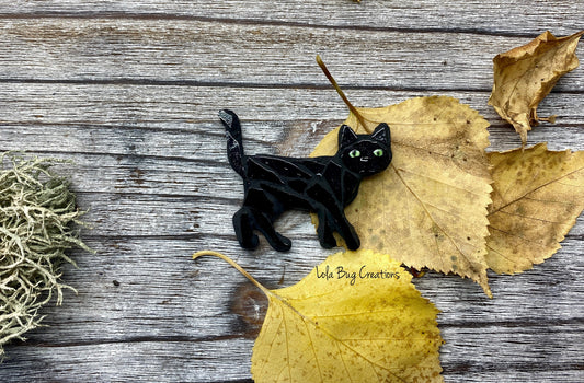 Mini Black Cat Halloween   -Glass Mosaic Magnet