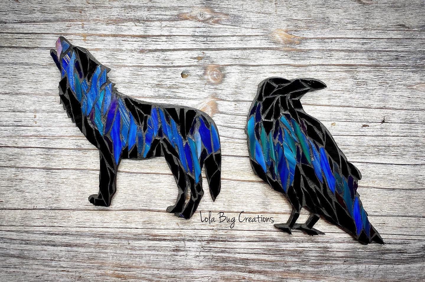 Northern Lights Raven night glass Mosaic