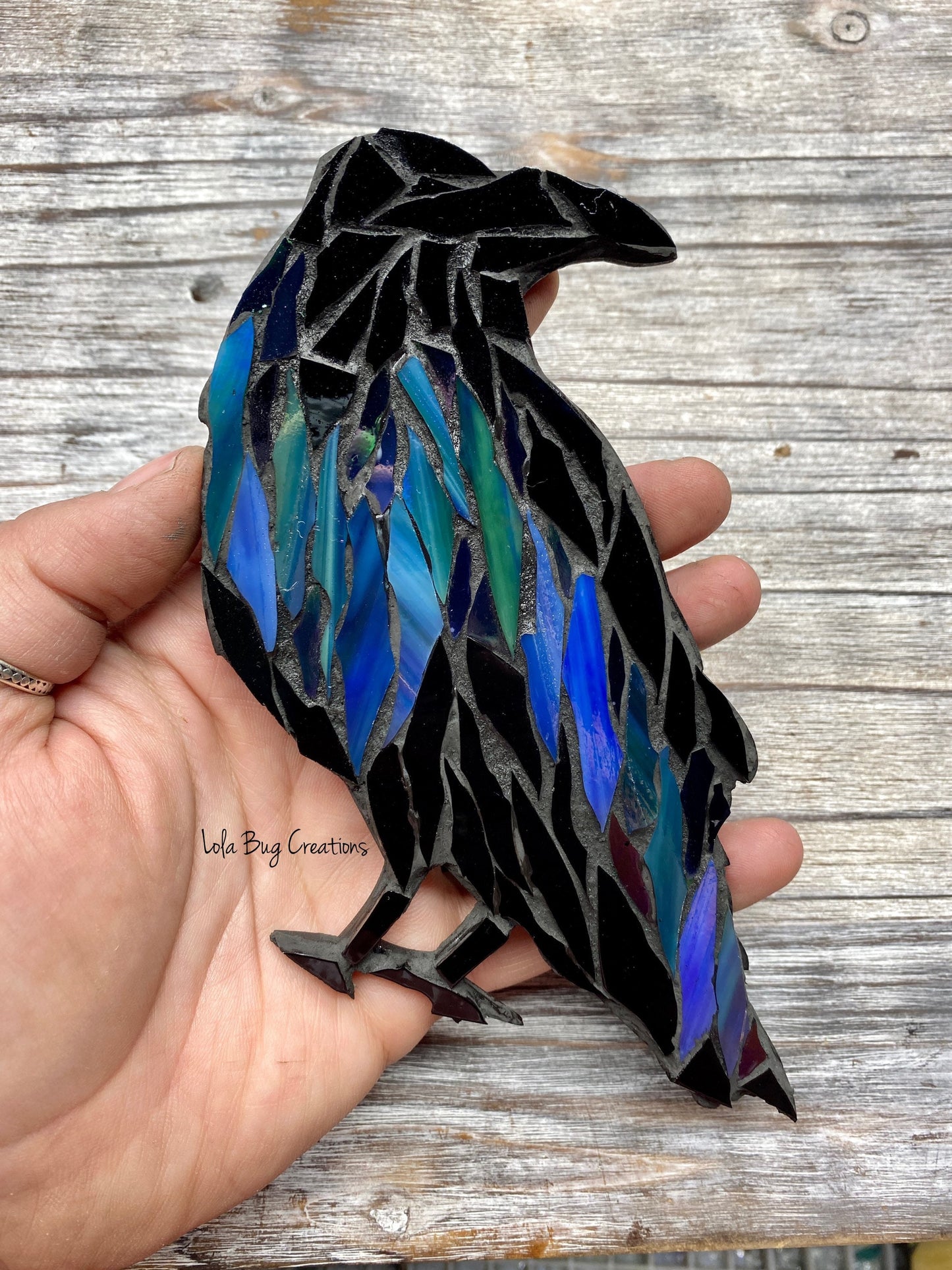 Northern Lights Raven night glass Mosaic