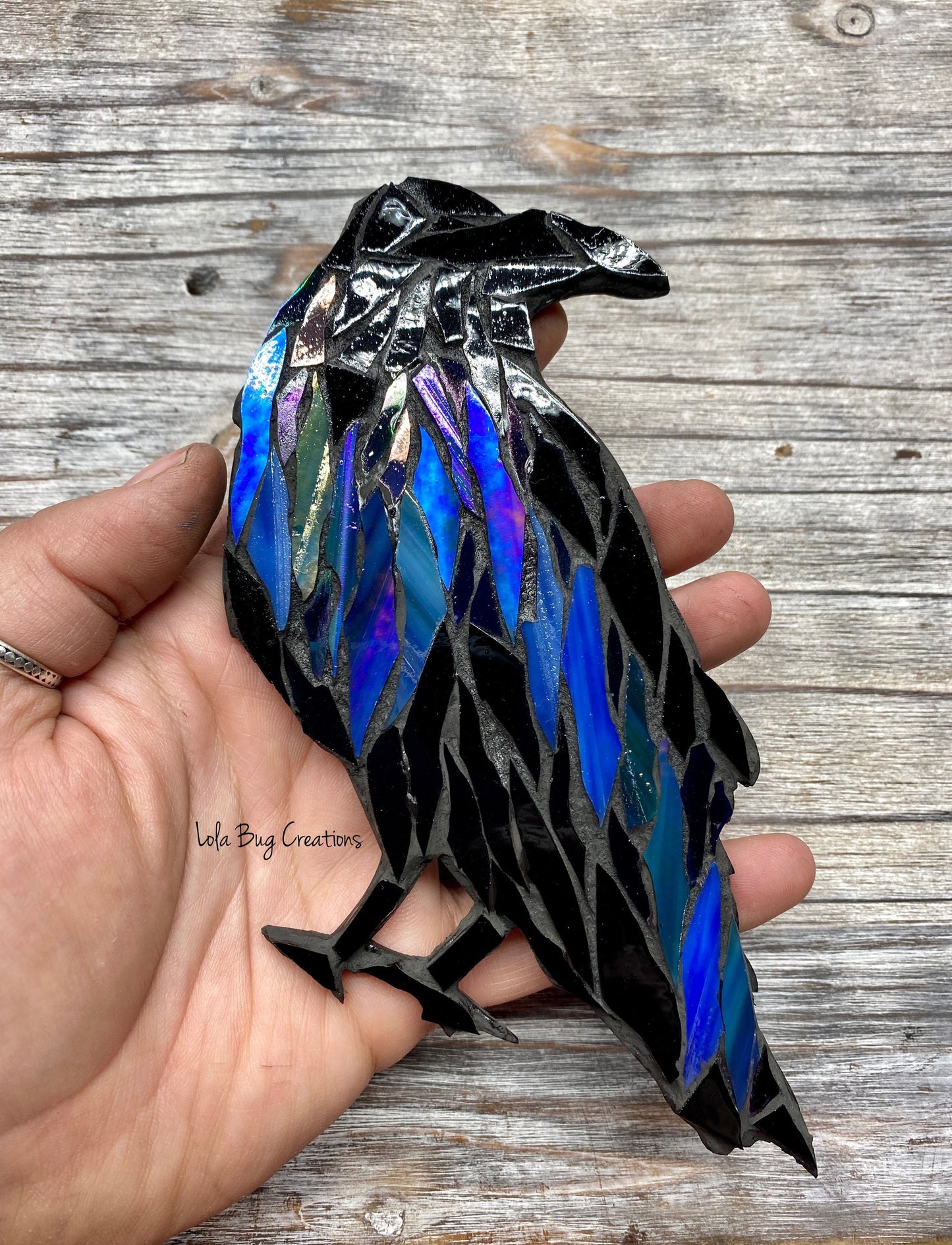 Northern Lights Raven night glass Mosaic