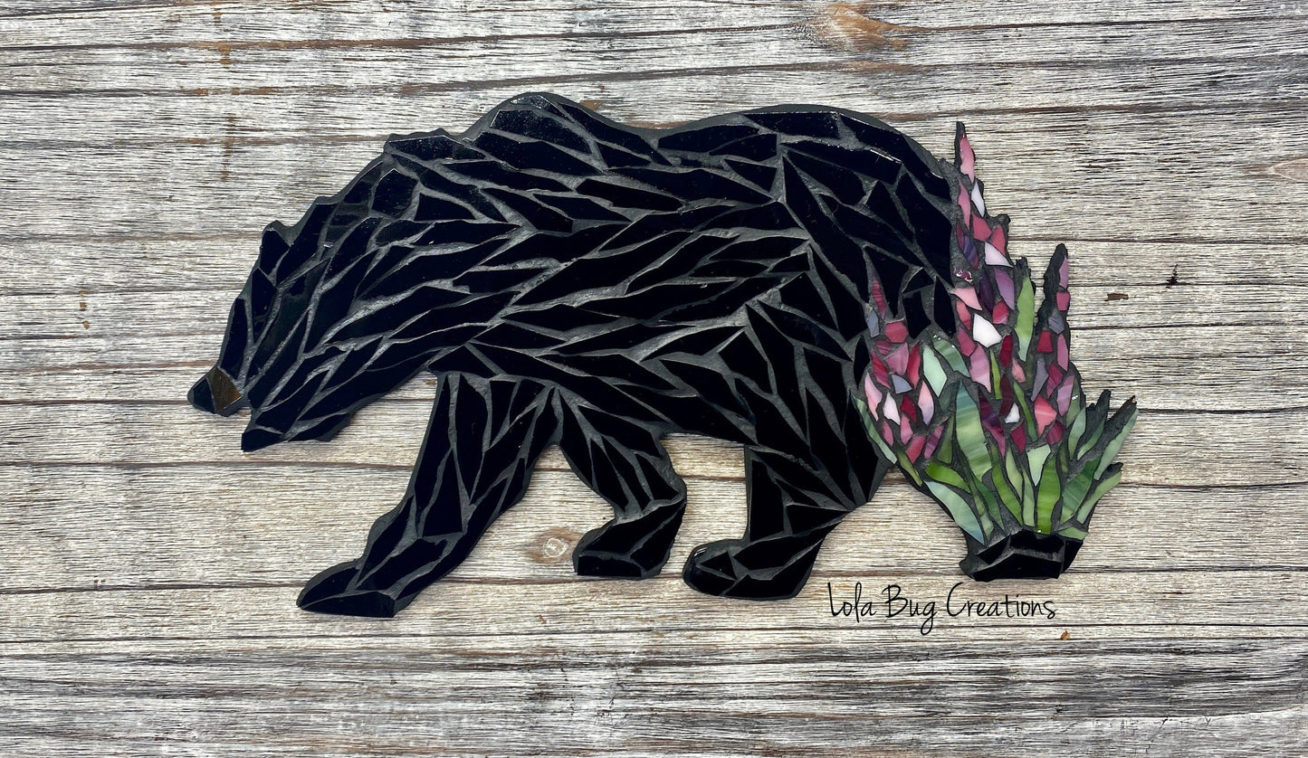 Bear with Fireweed glass Mosaic