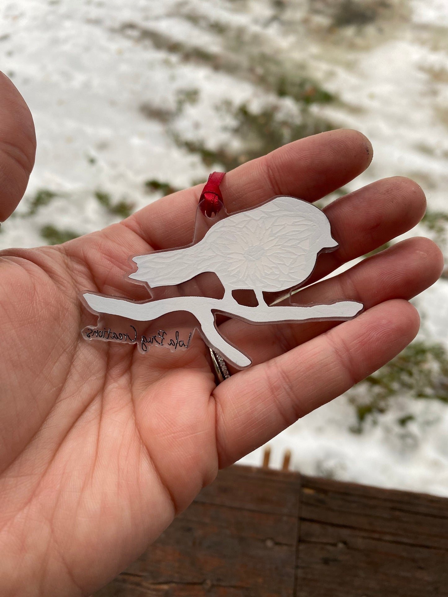 Chickadee with sunflower acrylic ornament