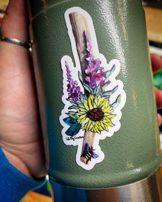 Driftwood, bee, fireweed, sunflower Vinyl Sticker