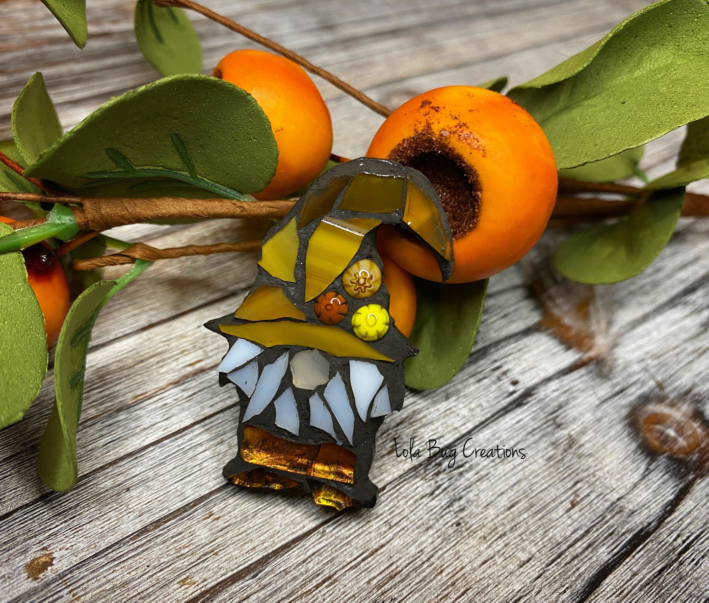 Mini Fall Autumn Gnome  -Glass Mosaic Magnet