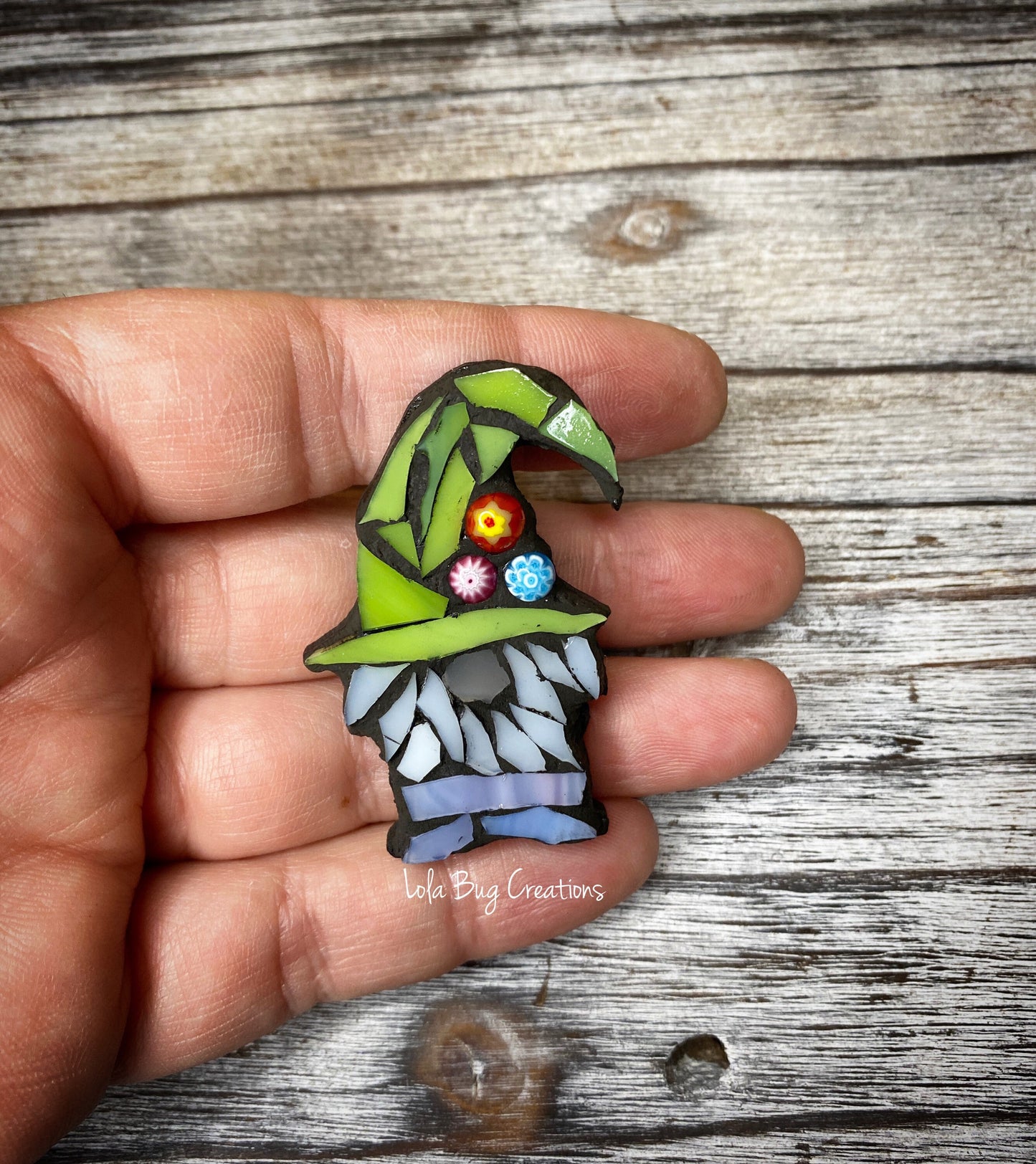 Mini Spring/ Summer Gnome  -Glass Mosaic Magnet