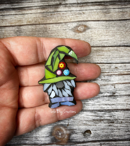 Mini Spring/ Summer Gnome  -Glass Mosaic Magnet