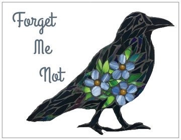 Forget-me-not Raven  Mosaic Note Card