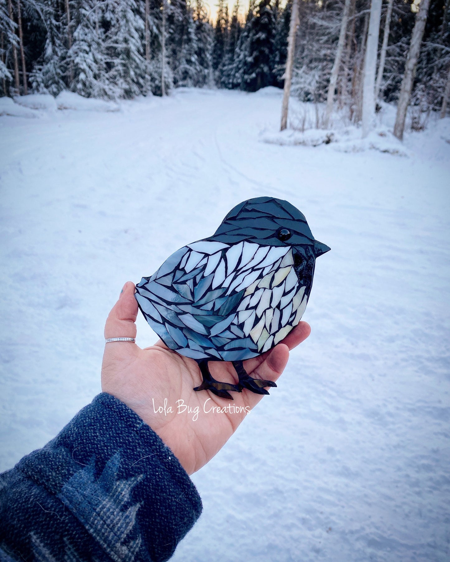 Baby Chickadee  Chick Magnet glass mosaic