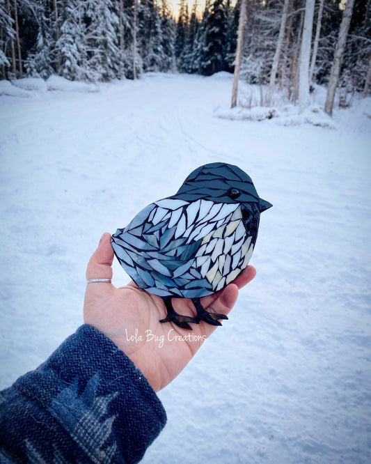 Baby Chickadee  Chick Magnet glass mosaic