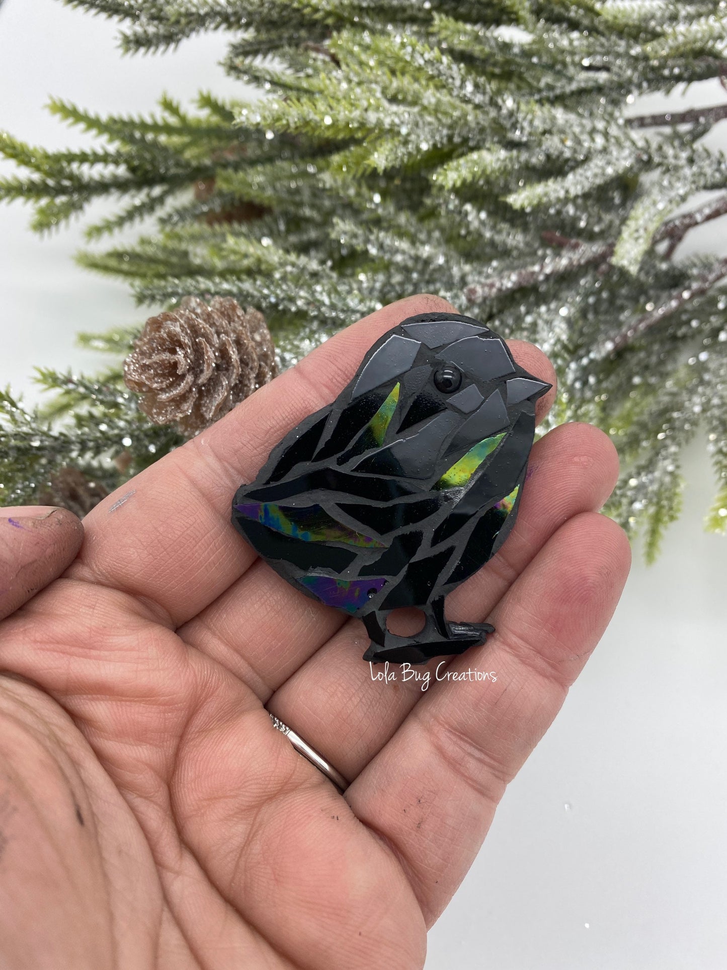 Mini baby Raven  -Glass Mosaic Magnet