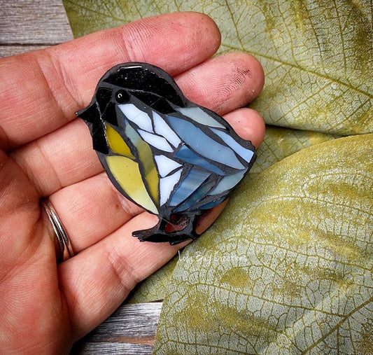 Mini Baby Chickadee  -Glass Mosaic Magnet