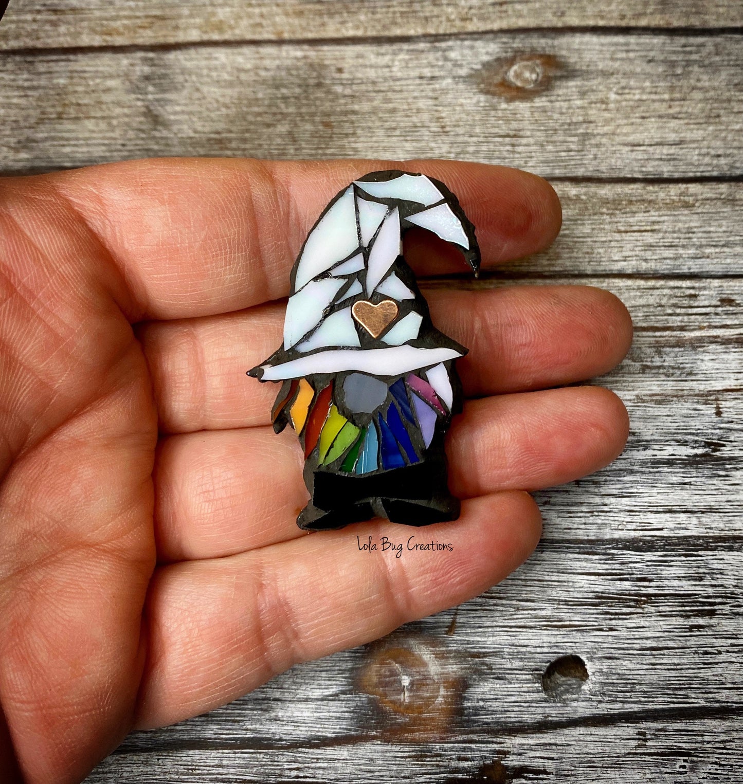 Mini Gay Pride Rainbow Gnome  -Glass Mosaic Magnet