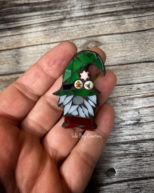 Mini Christmas Gnome  -Glass Mosaic Magnet