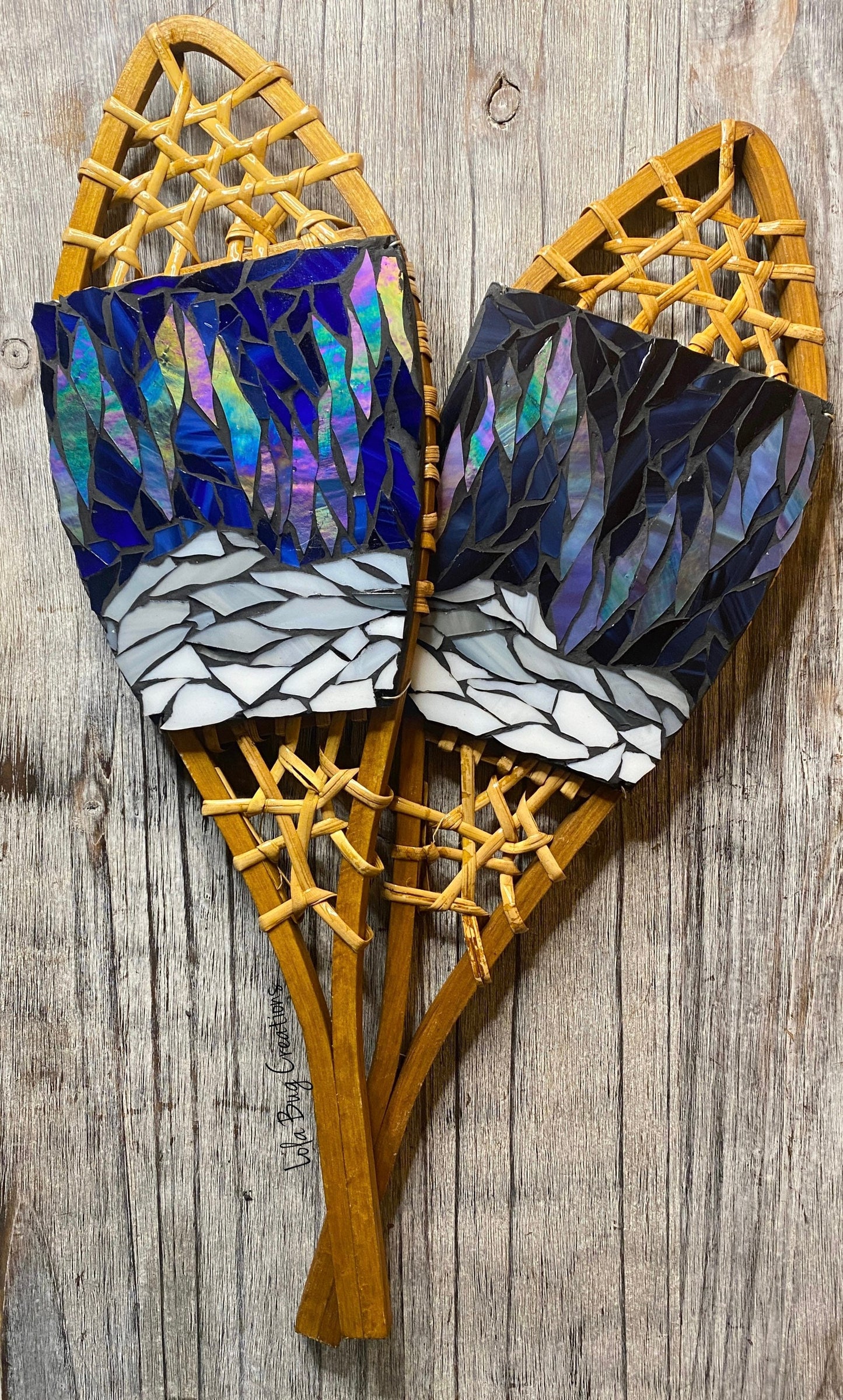 Glass Mosaic Snowshoes Northern Lights