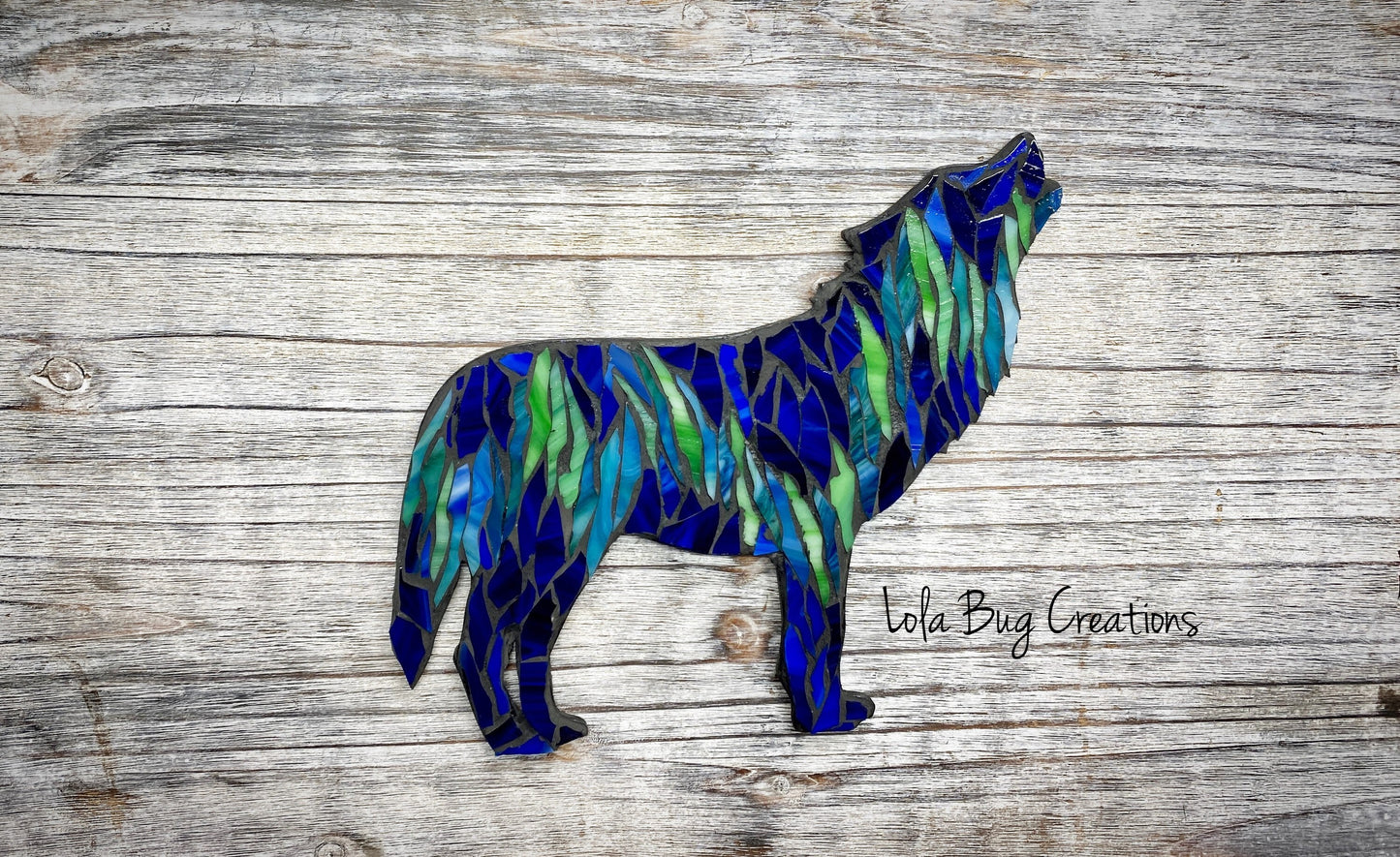 Northern Lights Howling Wolf Glass Mosaic