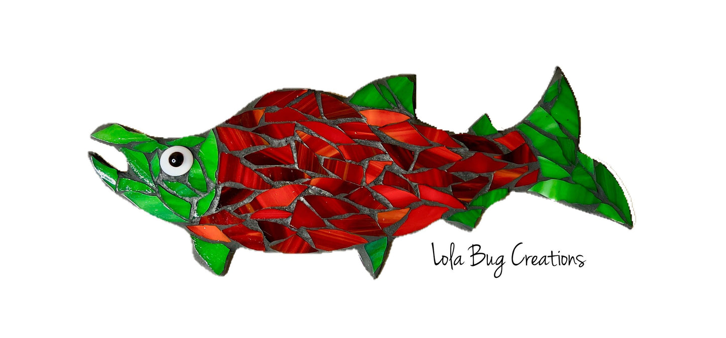 Salmon Fish Swimming Glass Mosaic Kit - DIY- Make it yourself- Do it yourself