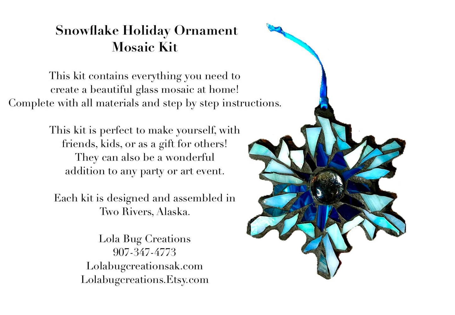 Snowflake Ornament Glass Mosaic Kit - DIY- Make it yourself- Do it yourself