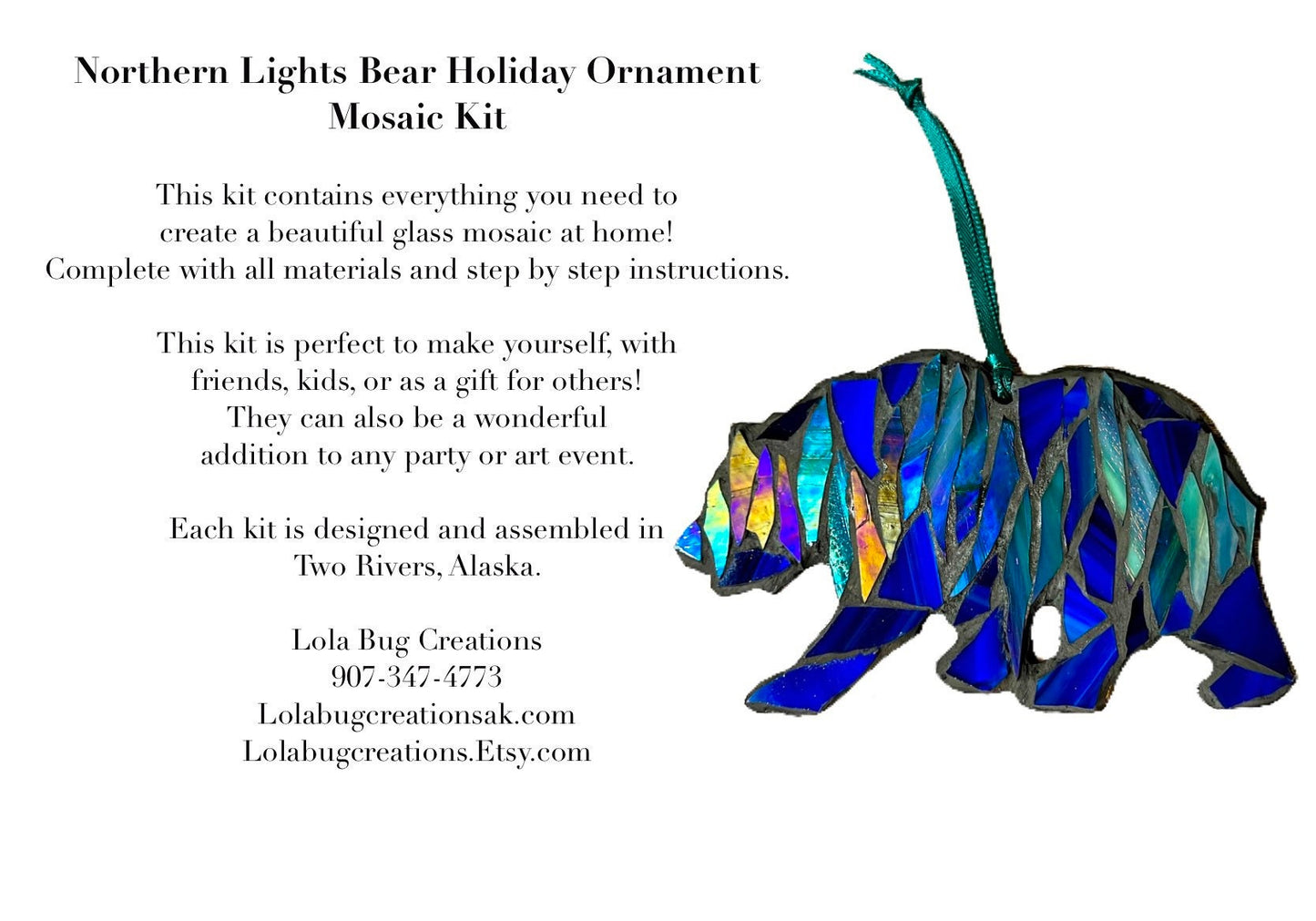 Northern Lights Bear Ornament Glass Mosaic Kit - DIY -Make it yourself- Do it yourself