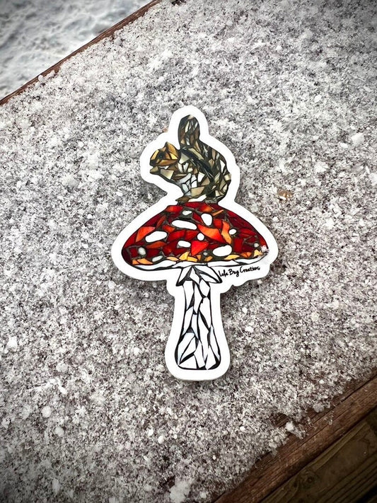 Amanita Mushroom With a Sitting Squirrel Vinyl Sticker