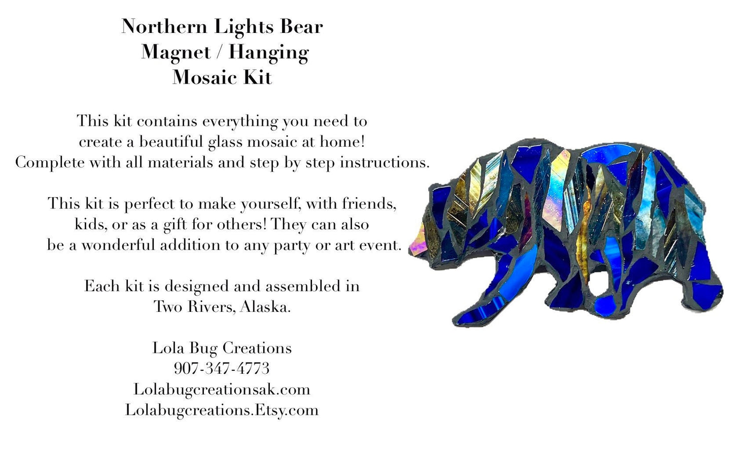 Northern Lights Bear Magnet/ Hanging Glass Mosaic Kit - DIYMake it yourself- Do it yourself