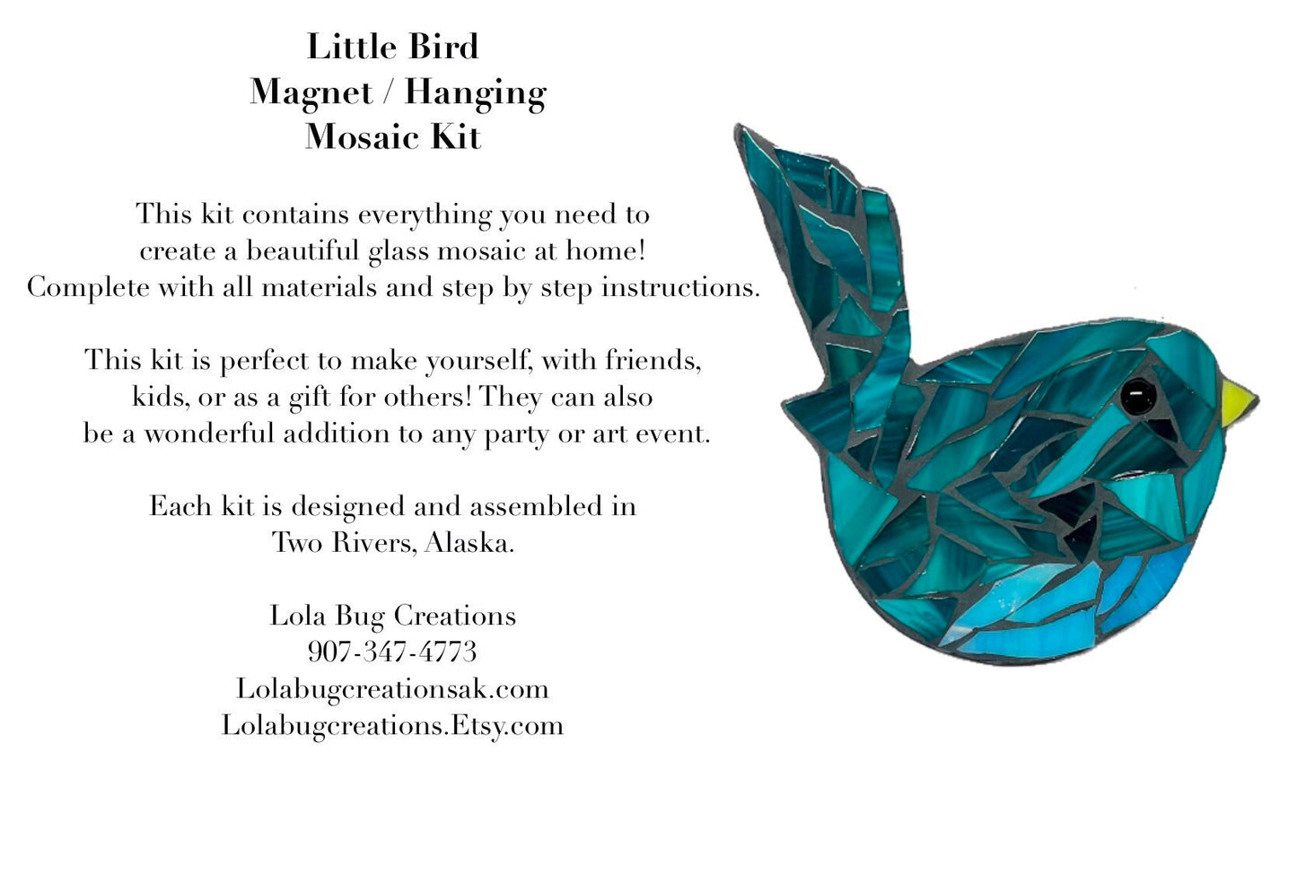 Little Teal Bird Magnet/ Hanging Glass Mosaic Kit - DIY-Do it yourself- Make it yourself