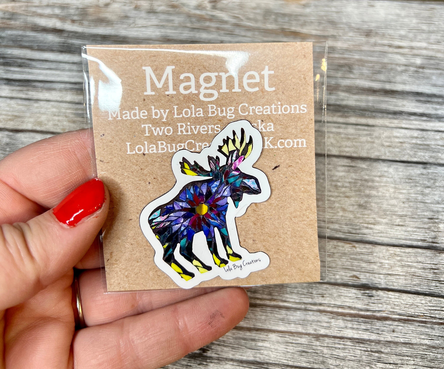 Rainbow burst multicolor moose small  magnet