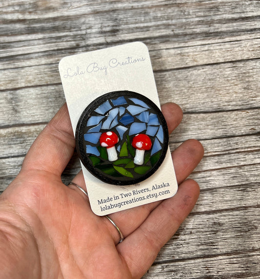 Mushroom Field Round Mosaic Glass Magnet