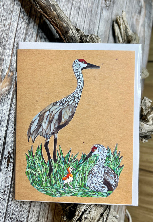 Sandhill Crane Family Mosaic Note Card