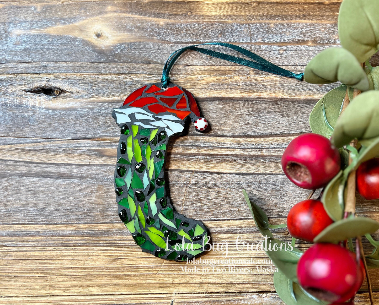 Holiday Pickle Santa Hat Glass Mosaic