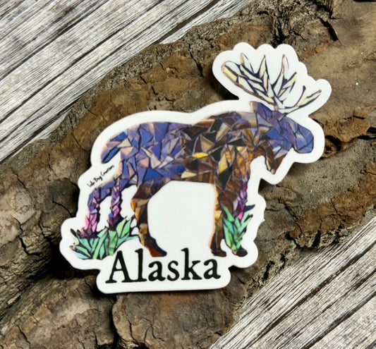 Moose and Fireweed Alaska Vinyl Sticker