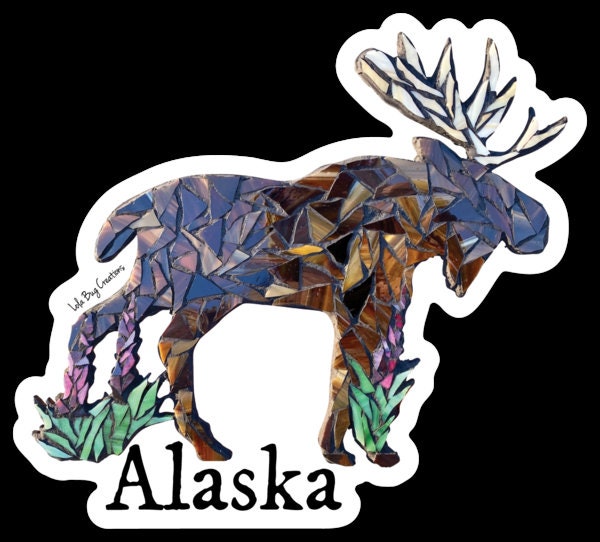 Moose and Fireweed Alaska Vinyl Sticker