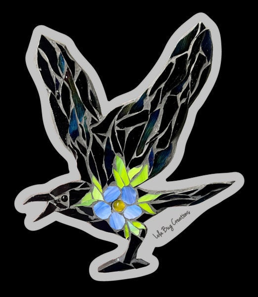 Flying Raven with Forget-me-not Vinyl Sticker