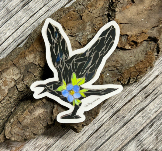 Flying Raven with Forget-me-not Vinyl Sticker