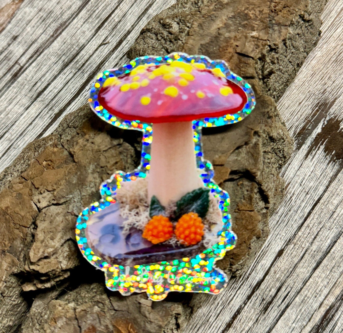 Glitter Amanita Mushroom Sunset Vinyl Sticker