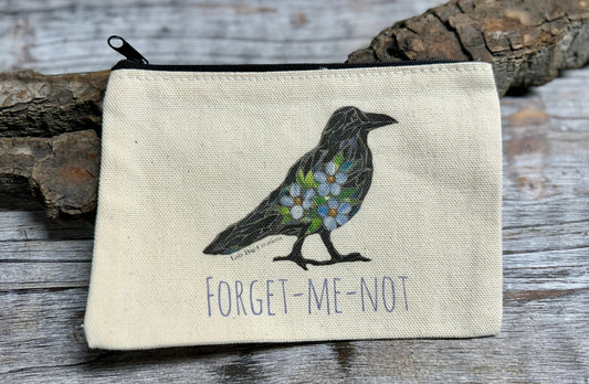 Forget-me-not Raven cotton canvas  zipper printed bag