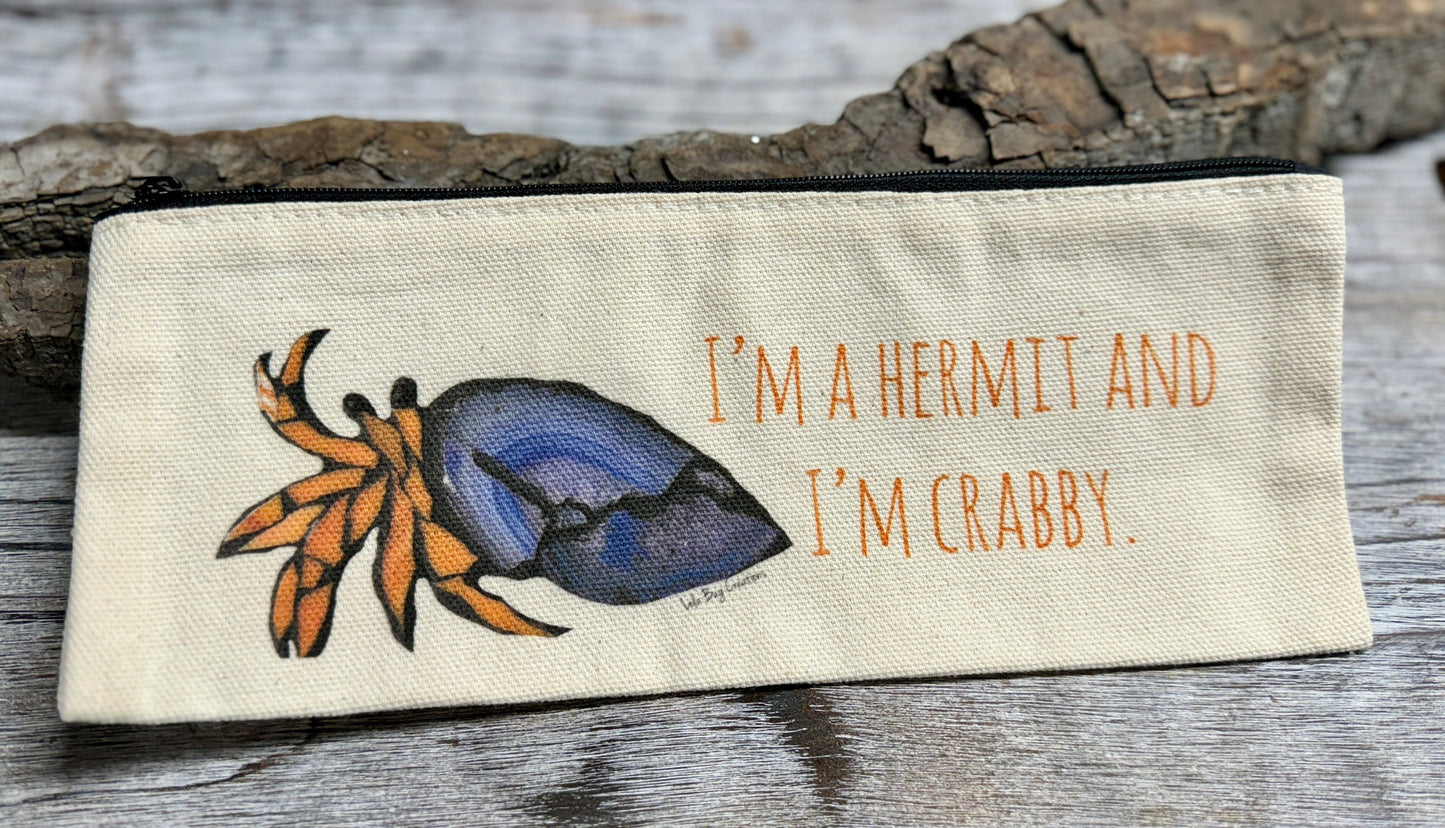 Hermit Crab, Crabby and a hermit, cotton canvas zipper printed bag