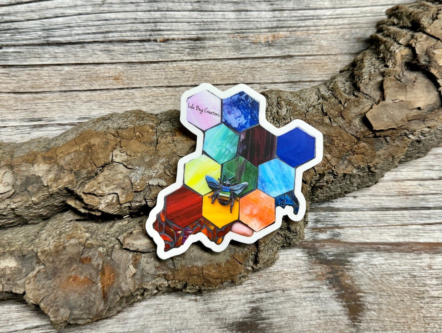 Rainbow Bee and Honeycomb Vinyl Sticker