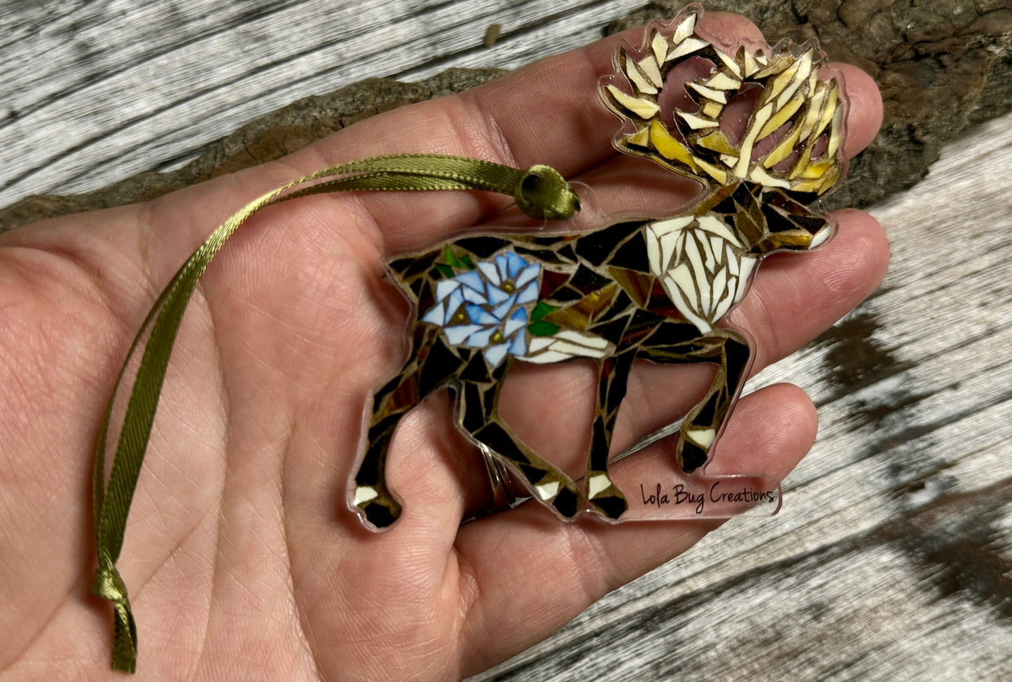 Forget-me-not Caribou / Reindeer acrylic ornament