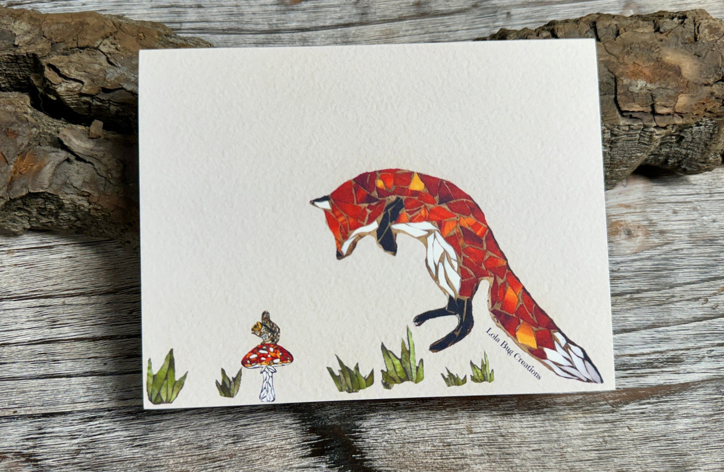 Jumping Fox over squirrel and mushroom Mosaic Note Card