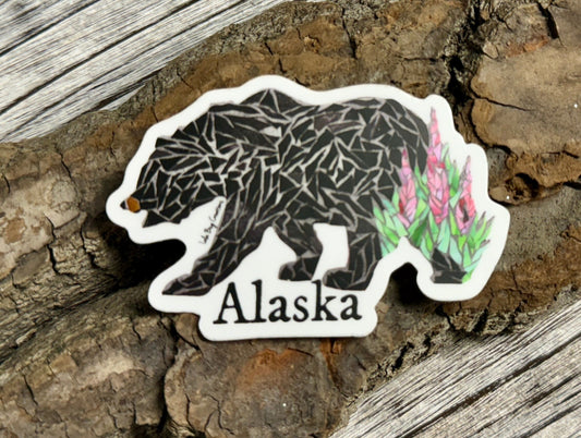 Bear and Fireweed Alaska Vinyl Sticker