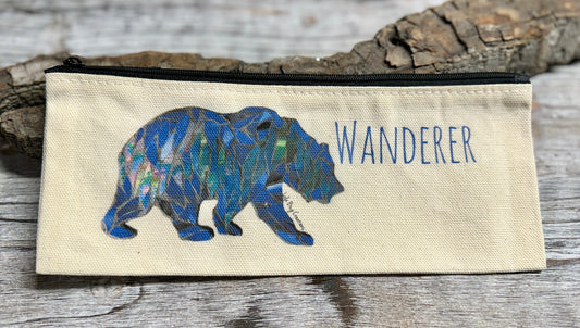 Northern Lights Bear wanderer cotton canvas  zipper printed bag