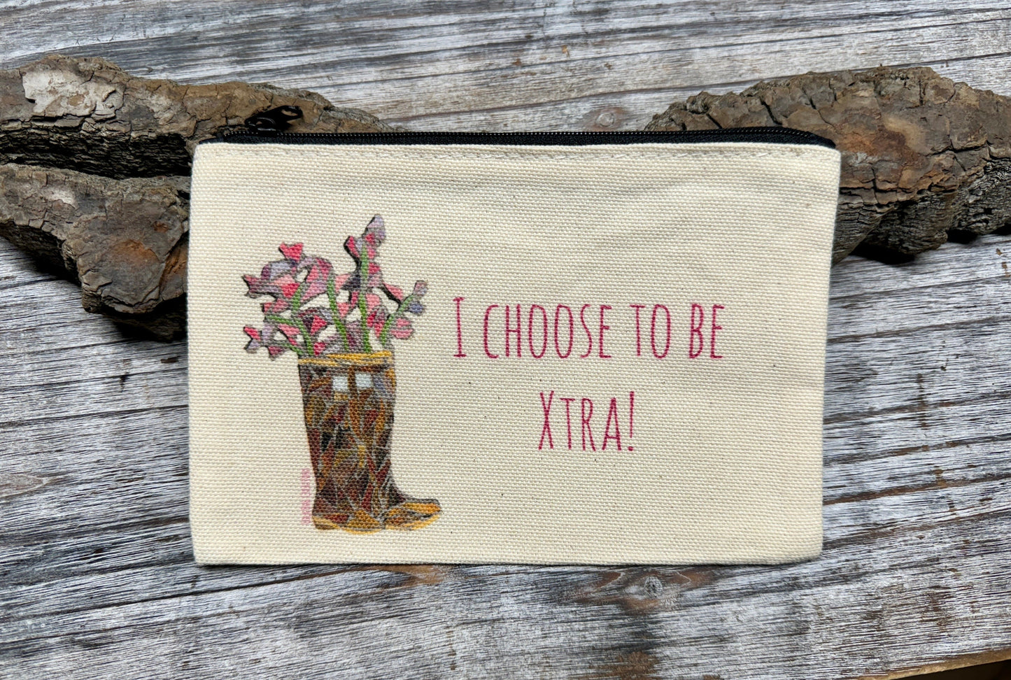 Xtra tuff “be xtra” cotton canvas zipper printed bag