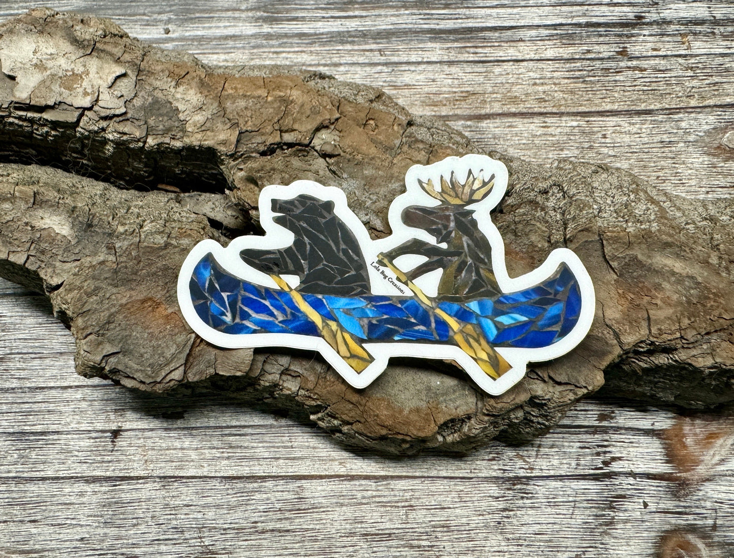 Bear and Moose in a Canoe Vinyl Sticker