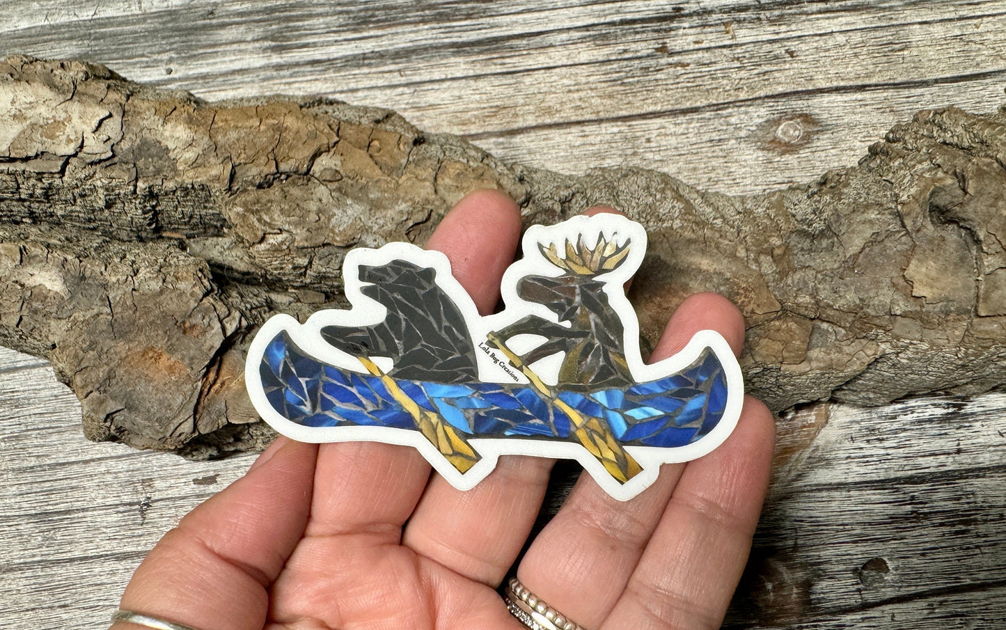 Bear and Moose in a Canoe Vinyl Sticker