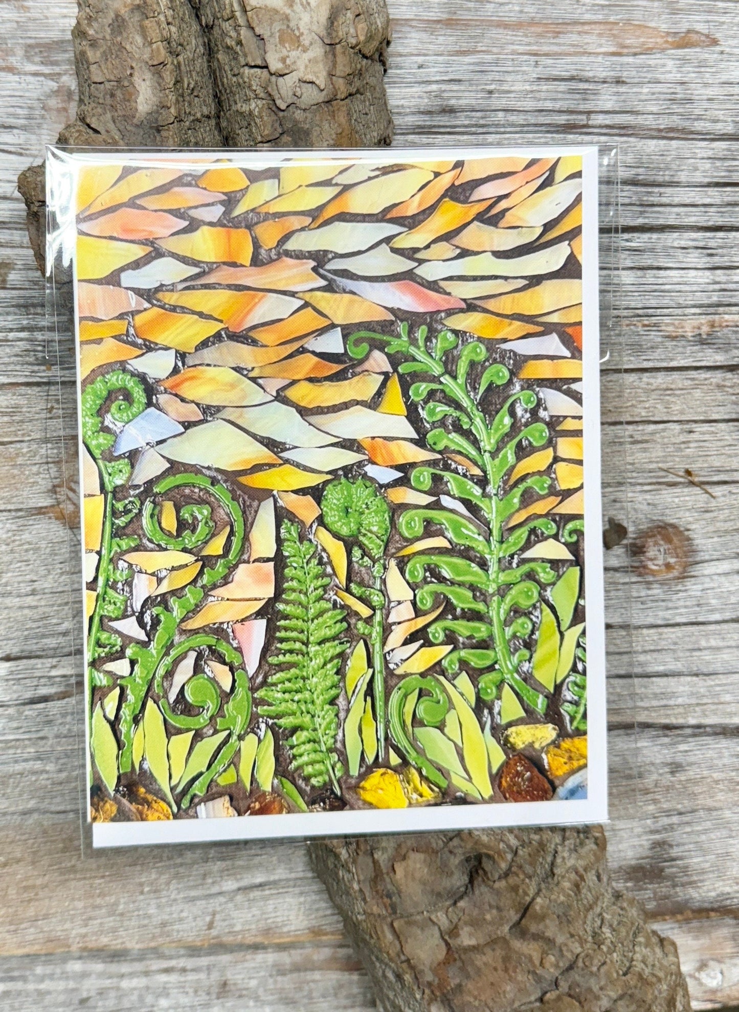 Sunset Fiddlehead Field Mosaic Note Card