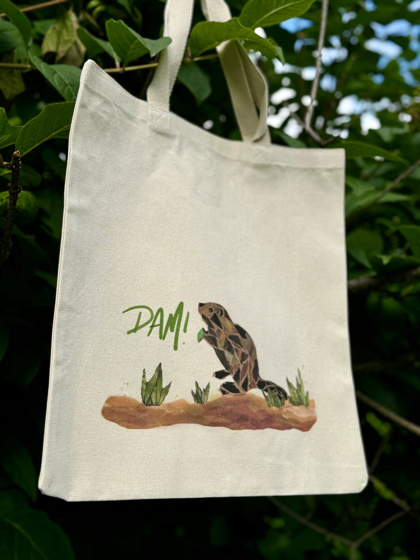 Beaver “Dam” cotton canvas tote printed bag