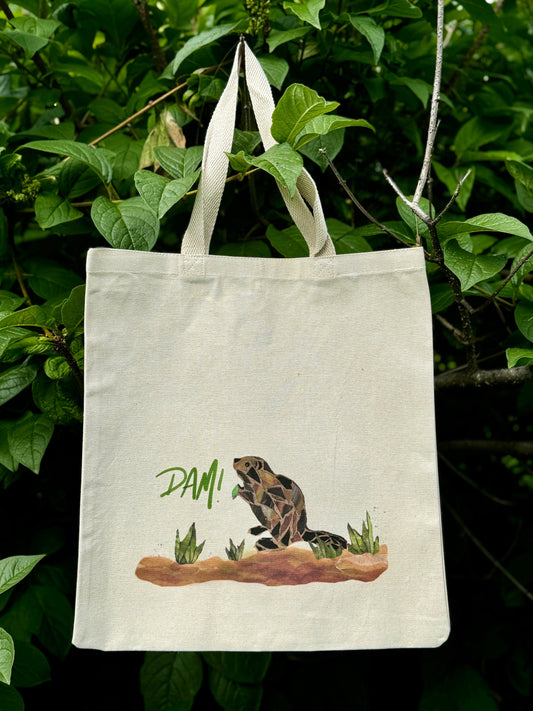 Beaver “Dam” cotton canvas tote printed bag